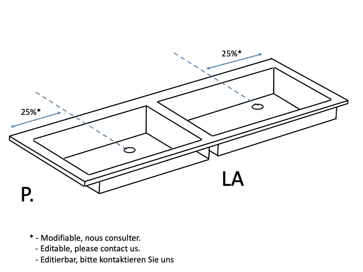 Plan vasque Design, fabrication sur mesure, Largeur 120 à 200 cm x Profondeur 40 à 60 cm, résine minérale ACRYSTONE® SOLID-SURFACE Finition lisse blanc mate, Livraison Offerte et Rapide.